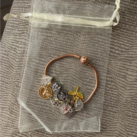 Pandora 14k Rose Gold-plated Moments Snake Bracelet w/ NEW Harry Potter Charm - Picture 1 of 14